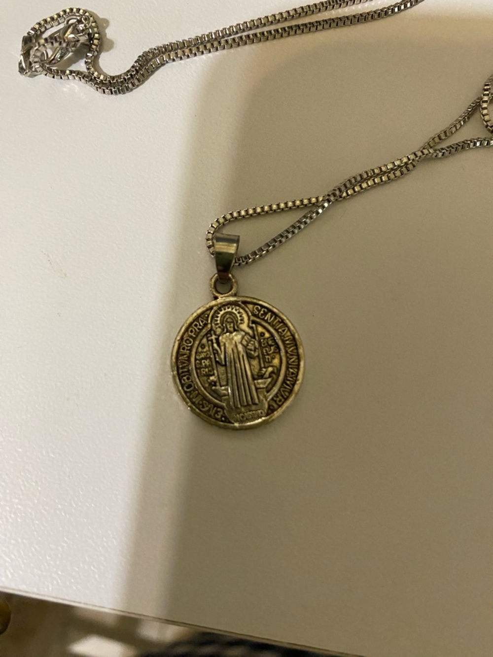 Silver Tone Saint Medal Pendant Necklace - Women Jewelry
